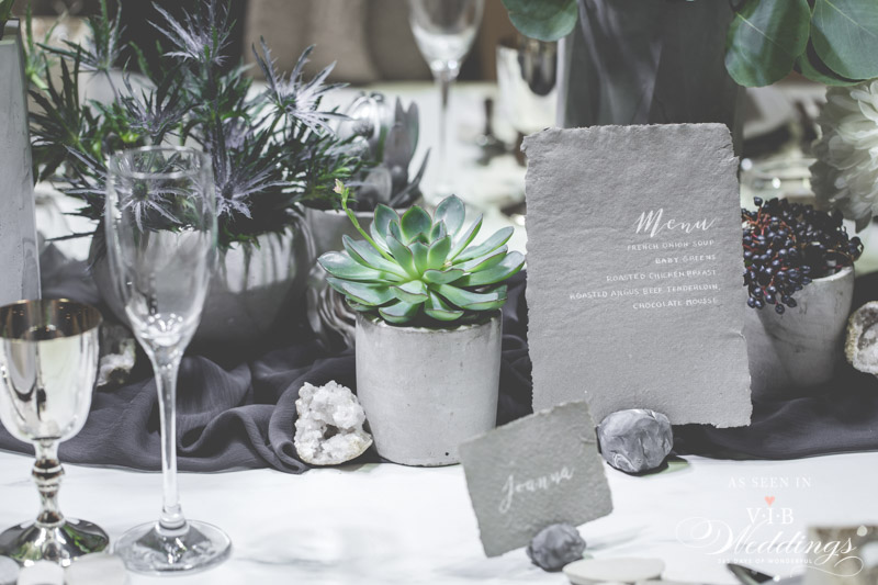 Concrete, Silver & Succulent Table accents